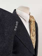 Vintage Bespoke Men’s Charcoal Herringbone Wool Tweed Sport Coat 48 R USA Made picture