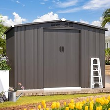 Outdoor Metal Storage Shed Tool shed Galvanized Metal Tool Shed w/ Sliding Door picture
