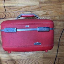 Vintage American Tourister Red Hardcase Vanity Travel Train Case Luggage key mir picture