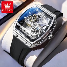 OLEVS 6779 Men's Mechanical Watch Tonneau Case Skeleton Luminous Silicone picture