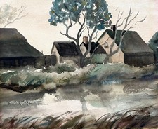 VTG Nat Levy Original Double Sided Watercolor CaLiFoRnia Houses Garden Painting picture