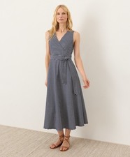 New PACT Organic Fit & Flare Easy V-Neck Dress - Hudson Stripe Navy Blue Size L picture