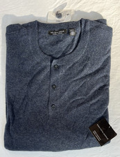 Saks Fifth Avenue Cashmere Henley Sweater Men's XXL Ocean Night Blue NWT picture