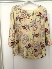 J. Jill Love Linen Beige Multicolor Paisley 3/4 Sleeve Blouse 100% Linen - M picture