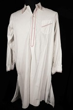 Vintage 1940-1950's French White Cotton Night Shirt Red Trim Medium Exc Cond picture