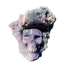 2.5LB Natural Moss Agate Skull Quartz Cystal Skull Reiki Statue + Stand picture