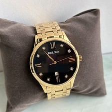Bulova Classic 97D108 Diamond Black Dial Gold-Tone Bracelet Men's Quartz Watch picture