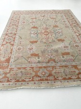 Premium Handmade Oushak Carpet – Beige, Orange & Pastel Motifs picture