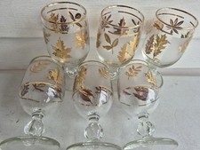VINTAGE LIBBEY FROSTED GOLD LEAVES GOBLETS GLASS SET OF 6 picture