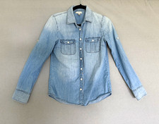 J.CREW Blue Solid Denim Cotton Collared Long Sleeve Button-Up Shirt Size 0 picture
