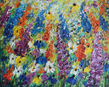 Original Wildflower Painting 20x16 Colorful Textured Floral Oil Canvas Art picture