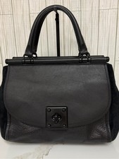 Coach Black Leather & Suede Satchel Top Handle Bag Turnlock Crossbody Purse picture