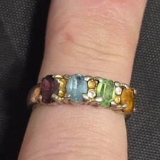 Seta Co Multicolor Gemstone Band Ring Size 7.5 Oval Two Tone Womens Jewelry picture
