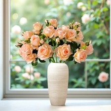 10pcs Artificial 3-Head Roses Champag–Each Stem Features 2 Full Blooms and 1 Bud picture