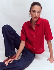Boden Red Linen Short Sleeve Button Up Top Shirt Size 4 Small S NEW Cropped picture