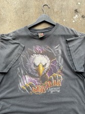 Vintage 1990s American Biker 3D Emblem Lightning Eagle Faded Tee Shirt Large picture