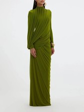 Women's Elegant Vintage Spliced Ribbon Turtleneck Long Sleeve Evening Maxi Dress picture
