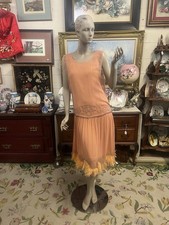 1920’s Apricot Silk Beaded Feathered Evening Gown Dress picture