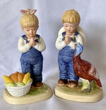 Vintage HOMCO Denim Days Figurines Time for Thanks 1506 Set Of 2 picture