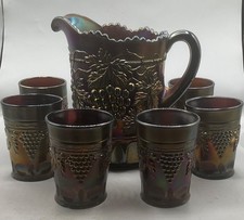 SUPER NICE VINTAGE CARNIVAL SIGNED NORTHWOOD GRAPE & CABLE 7 PEICE WATER SET picture