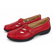 Hotter Nirvana Wide Red Leather T-Strap Comfort Flats Shoes Womens 8.5 W EU 40 picture