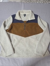KUHL Women's XL Sherpa Fleece 1/4 zip Pullover Colorblock Cream Brown Navy picture