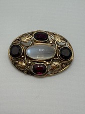 Antique Victorian 14k Yellow Garnet And Moonstone Brooch/Pendant Beautiful picture