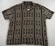 Casa Moda Couture Shirt Mens XL Black Gold Baroque Greek Key Button Up picture