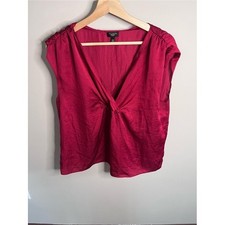 Talbots Petites Berry Pink Satin V-Neck Twist Front Sleeveless Blouse 14P picture