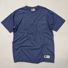 Vintage Russell Athletic Blank Pocket T-shirt Men’s L 90s Denim Blue Solid picture