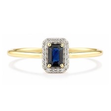 9ct Yellow Gold Sapphire and Diamond Halo Ring picture