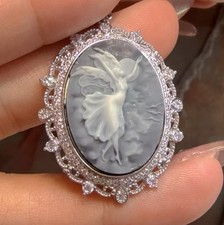 925 sterling silver gray Agate Cameo vintage jewelry Pendant estate jewelry picture