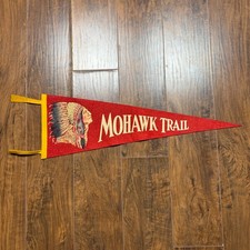 Vintage Mohawk Trail Massachusetts Felt Pennant Native American Souvenir Flag picture