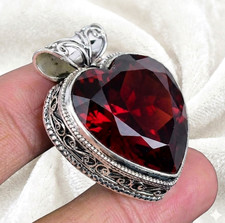 Mozambique Garnet Heart Gemstone Handmade 925 Sterling Silver Jewelry Pendant 2