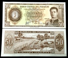Paraguay 50 Guaranies 1952 Banknote World Paper Money UNC Currency Bill picture