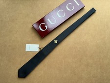GUCCI MEN'S BLACK SILK TIE GOLD BEE EMBROIDERED MADE IN ITALY NWT picture
