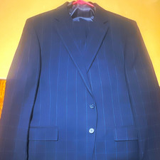 Calvin Klein Men’s Navy Pinstripe Wool 3-Piece Slim Suit 50R 38W picture