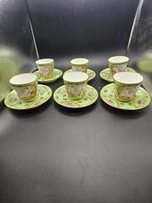Antique French Portrait Cups And Saucers Set Of 6 No Mark Pre 1890 picture