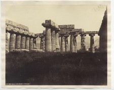 Italy Paestum Poseidonia Greek Temple C1870 Vintage Albumen Photograph picture