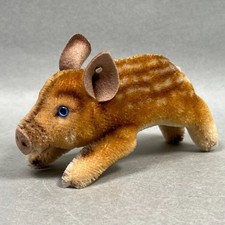 Beautiful Blue Eyed Vintage 1950’s Steiff Mohair Pig Boar 6” Name Tag  & Button picture