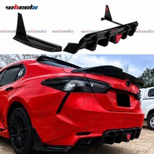 For 2018-24 Toyota Camry SE XSE Gloss Black Rear Bumper Diffuser Lip w/LED Light picture