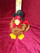 Vintage Felt Turkey Shelf Sitter – Thanksgiving Plush Decor – Pilgrim Hat – 6” picture
