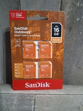 NEW SanDisk Outdoors SDHC UHS-I Memory Card 16GB (4-Pack) Photos Videos & Music picture