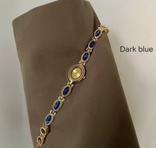 US Style Women's  Vintage Gold Bracelet Blue Crystal Oval Watch picture