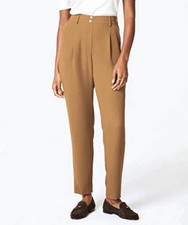 NWT SPANX Carefree Crepe Pleated Tapered Ankle Pants Petite Medium Camel picture