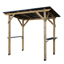 Aoodor BBQ 8x5 FT Wooden Grill Gazebo Outdoor w/ Sloping Hardtop, 2 Side Shelves picture