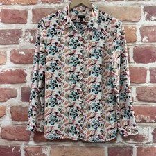 Talbots Top Womens Medium Multicolor Birds Floral Button Up Casual Career Shirt picture