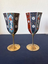 Pair of Vintage Taisho Imari Arita Porcelain Wine Glasses, Japanese Floral ,j100 picture