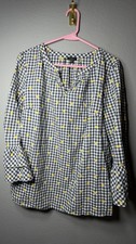 Talbots Navy Gingham Tunic with Yellow Floral Dots picture