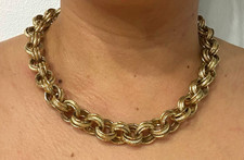 Vintage Gold Tone Textured Double Link Chain Necklace Chunky Rolo Belcher Steel picture
